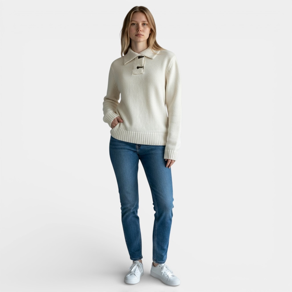 LAUREN JEANS COMPANY RALPH LAUREN Ivory Sweater, Y2K 💯 Cotton Pullover, Sz XS